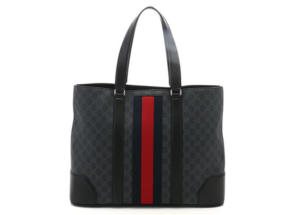 Gucci Tote Bag Canvas Calfskin Gray Black